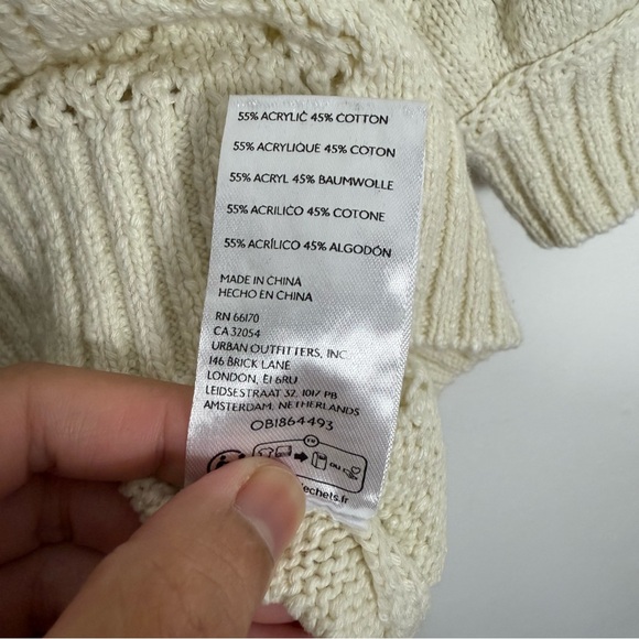 Free People Eloise Ivory Pointelle Puff Sleeve Sweater Top NWT Size Extra Small - Picture 5 of 7